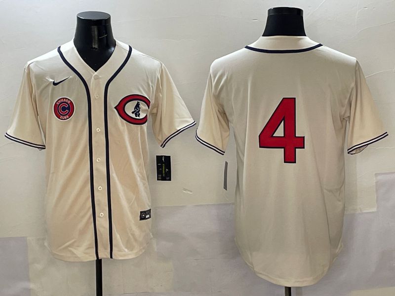Men Chicago Cubs #4 No Name Cream Throwback 2025 Nike MLB Jersey style 7->chicago cubs->MLB Jersey